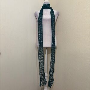 Rue21 Teal Crochet Mesh Skinny Scarf Extra Long Blue Sequins Y2K Boho Fairy